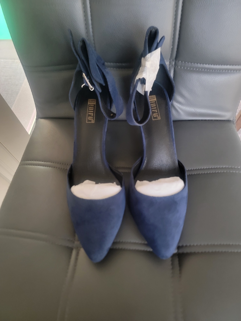 IDIFU Navy Blue Pointed-Toe Ankle-Strap Heels Faux Suede Size 9